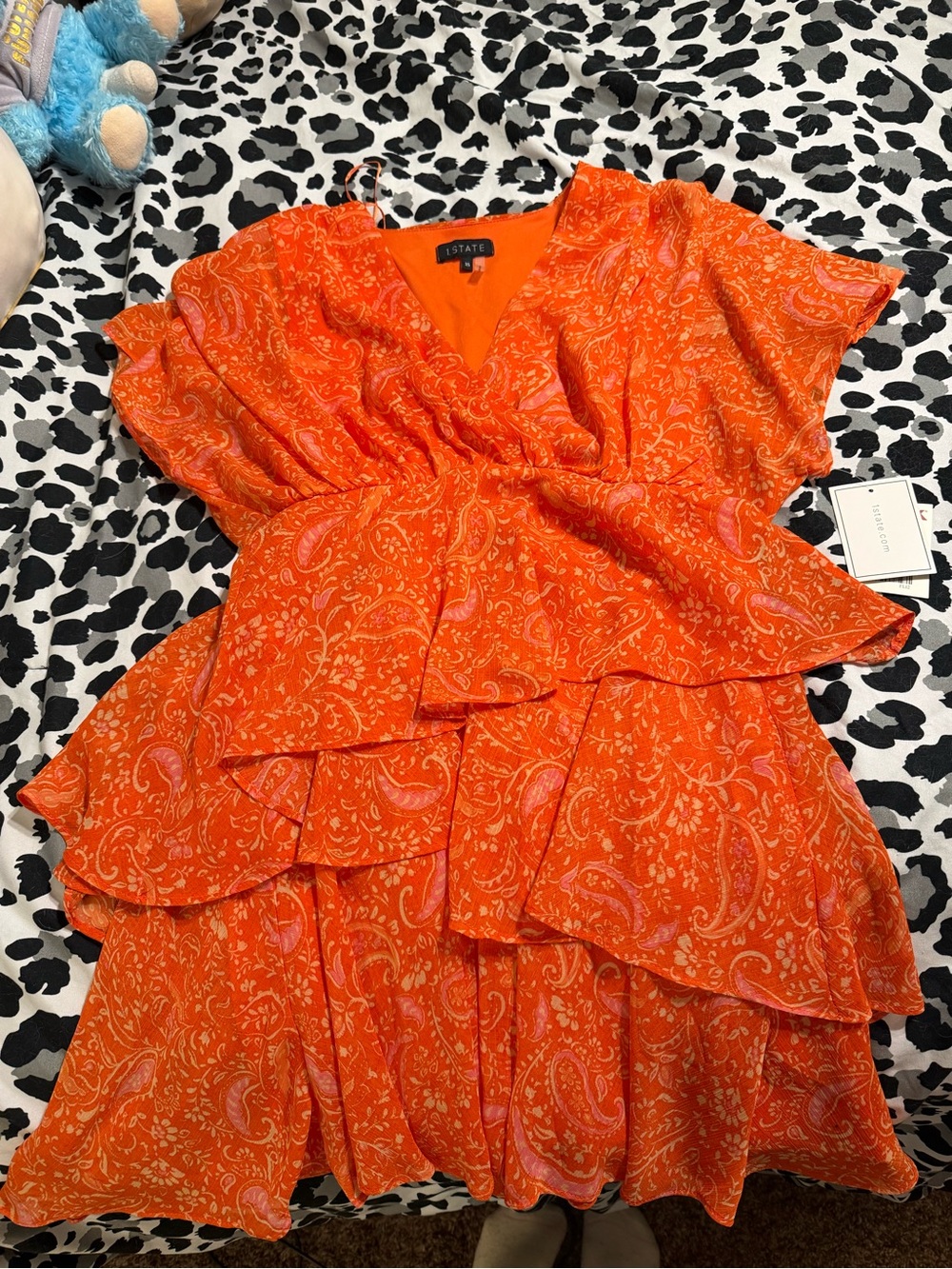 1.STATE Orange Paisley Ruffle Sundress